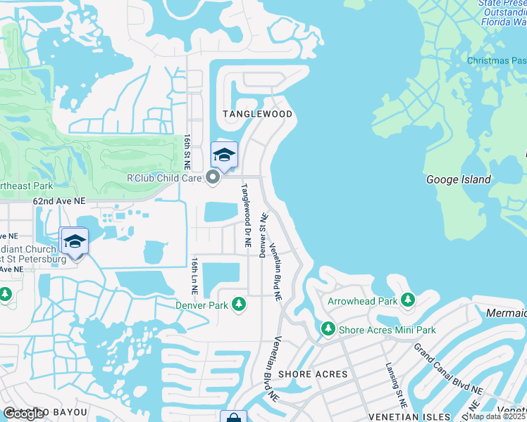 map of restaurants, bars, coffee shops, grocery stores, and more near 6080 Denver Street Northeast in St. Petersburg