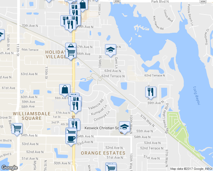map of restaurants, bars, coffee shops, grocery stores, and more near 10337 Blossom Lake Dr in Seminole