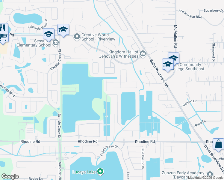 map of restaurants, bars, coffee shops, grocery stores, and more near 11409 Sand Stone Rock Drive in Riverview