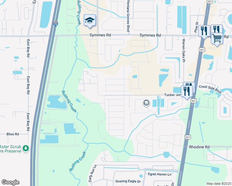 map of restaurants, bars, coffee shops, grocery stores, and more near 10216 Bright Crystal Avenue in Riverview