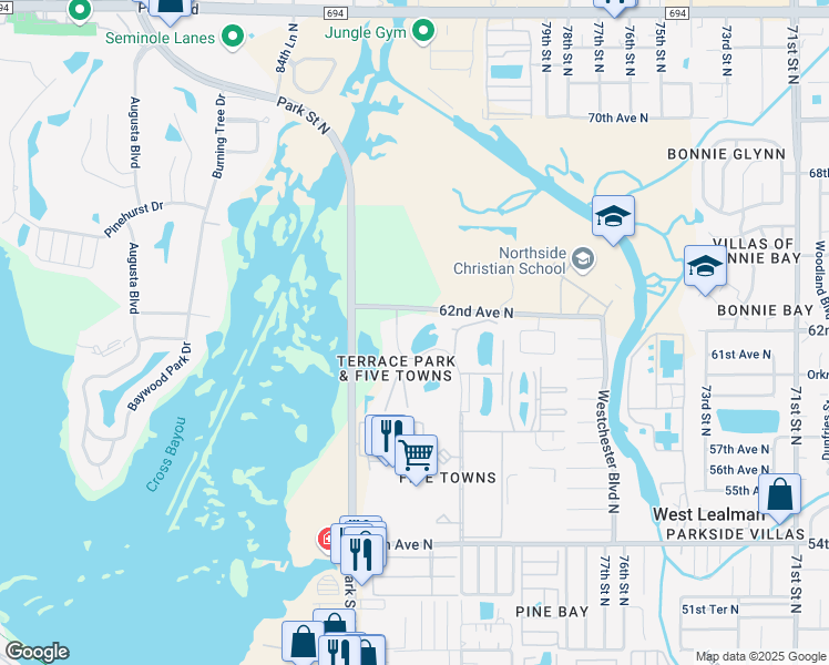 map of restaurants, bars, coffee shops, grocery stores, and more near 8199 Terrace Garden Drive in St. Petersburg