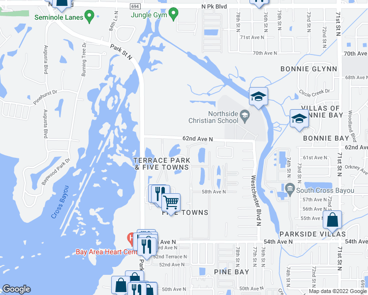 map of restaurants, bars, coffee shops, grocery stores, and more near 6188 80th Street North in St. Petersburg