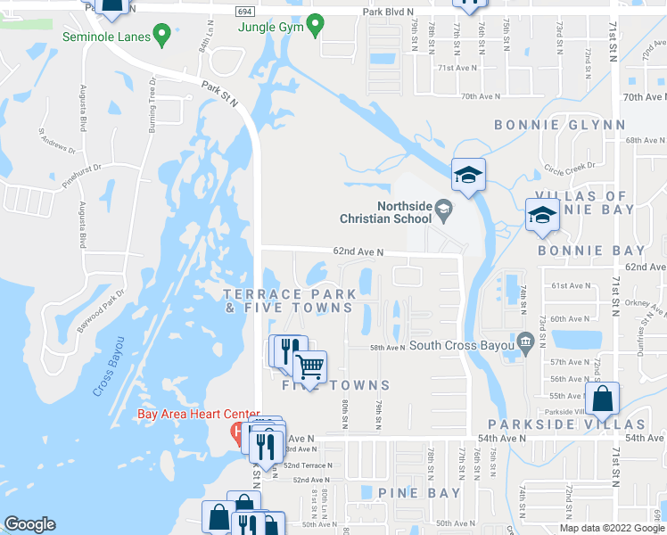 map of restaurants, bars, coffee shops, grocery stores, and more near 6188 80th Street North in St. Petersburg