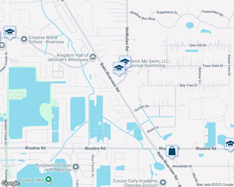 map of restaurants, bars, coffee shops, grocery stores, and more near 11640 Palmetto Pine Street in Riverview