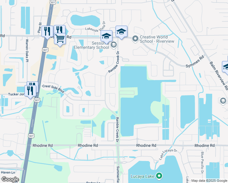 map of restaurants, bars, coffee shops, grocery stores, and more near 11824 Whisper Creek Drive in Riverview