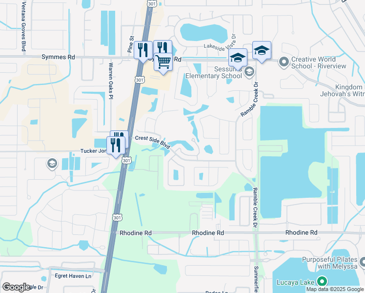 map of restaurants, bars, coffee shops, grocery stores, and more near 10960 Winter Crest Drive in Riverview