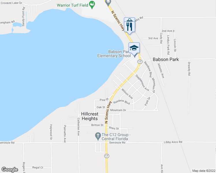 map of restaurants, bars, coffee shops, grocery stores, and more near 360 Lake Avenue in Babson Park