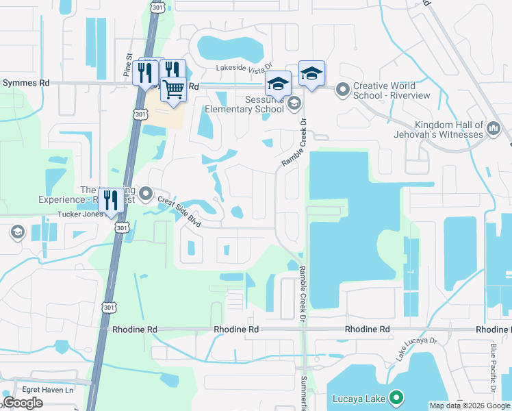 map of restaurants, bars, coffee shops, grocery stores, and more near 11745 Holly Creek Drive in Riverview