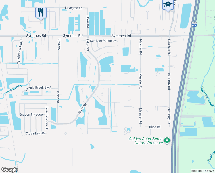 map of restaurants, bars, coffee shops, grocery stores, and more near 8128 Harwich Port Lane in Gibsonton