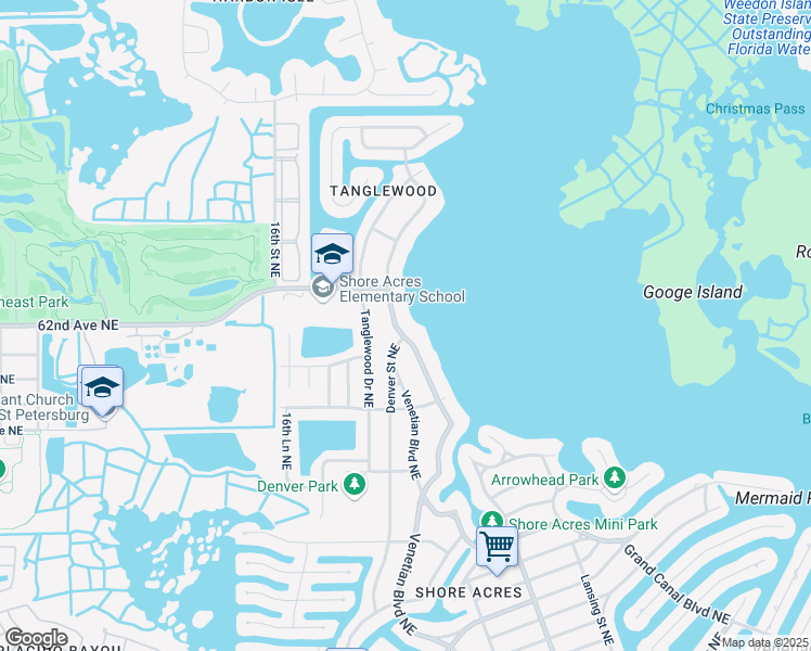map of restaurants, bars, coffee shops, grocery stores, and more near 6080 Denver Street Northeast in St. Petersburg
