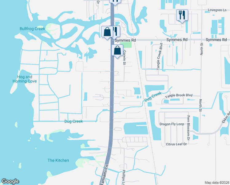 map of restaurants, bars, coffee shops, grocery stores, and more near 11884 US Highway 41 South in Gibsonton