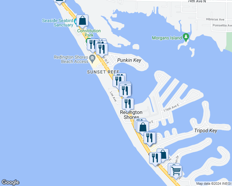 map of restaurants, bars, coffee shops, grocery stores, and more near 17880 Florida 699 in Redington Shores