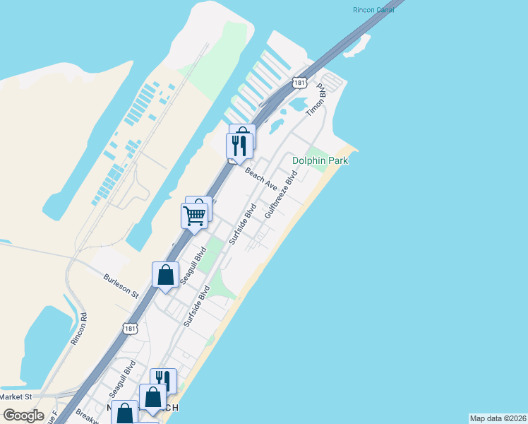 map of restaurants, bars, coffee shops, grocery stores, and more near 4401 Gulfbreeze Boulevard in Corpus Christi