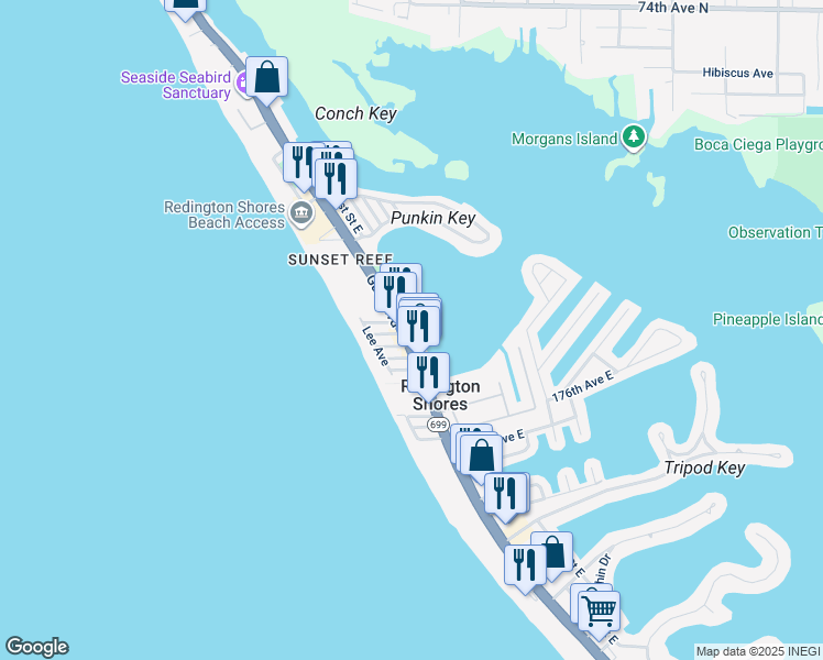 map of restaurants, bars, coffee shops, grocery stores, and more near 17823 Gulf Boulevard in Redington Shores