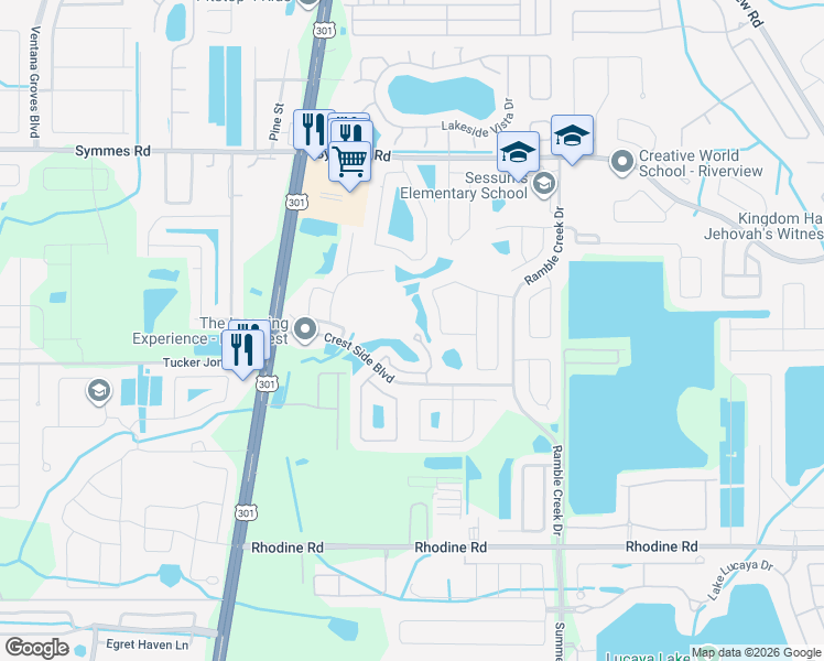 map of restaurants, bars, coffee shops, grocery stores, and more near 11041 Winter Crest Drive in Riverview