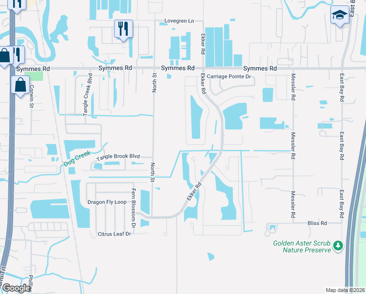 map of restaurants, bars, coffee shops, grocery stores, and more near 7911 Carriage Pointe Drive in Gibsonton