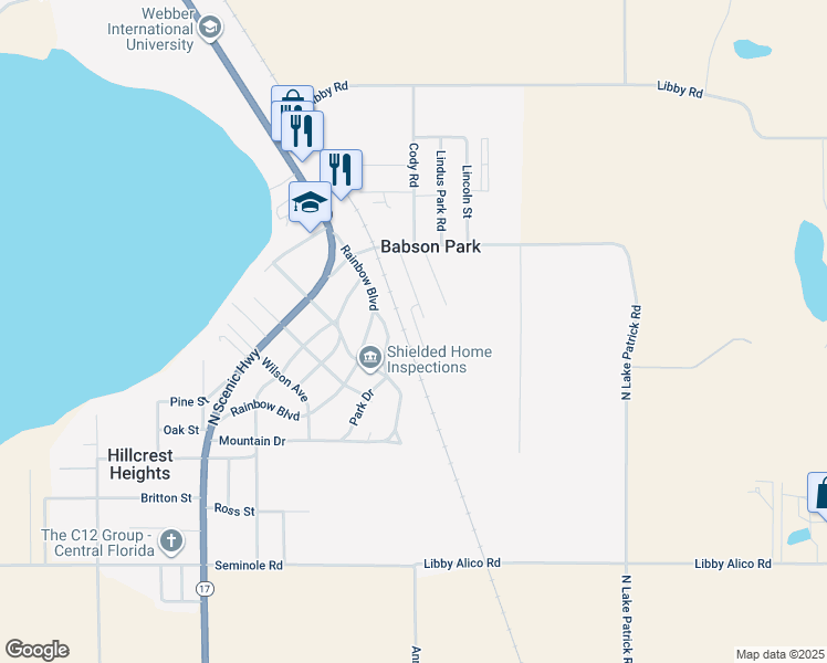 map of restaurants, bars, coffee shops, grocery stores, and more near 101 Bonita Parkway in Babson Park
