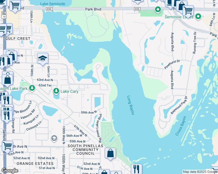 map of restaurants, bars, coffee shops, grocery stores, and more near 6251 Shoreline Drive in St. Petersburg