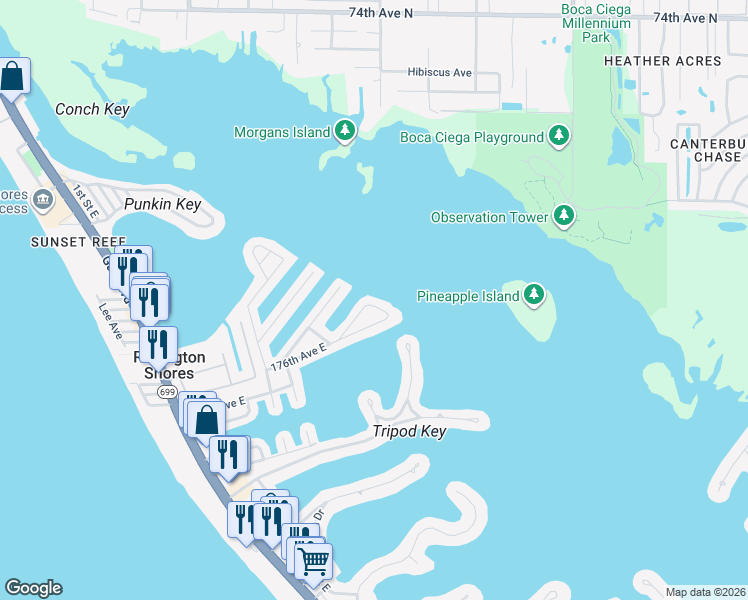 map of restaurants, bars, coffee shops, grocery stores, and more near 330 176th Avenue Circle in Redington Shores