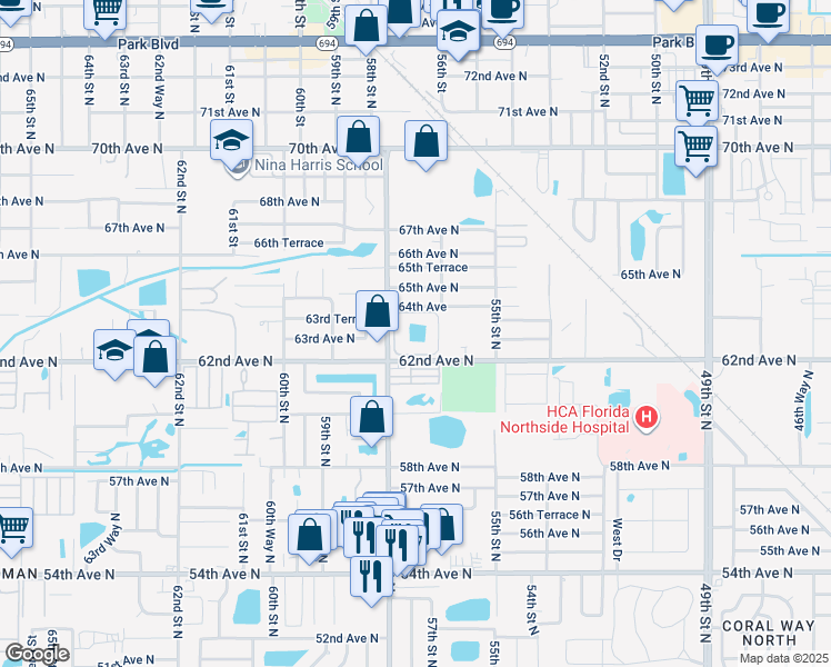 map of restaurants, bars, coffee shops, grocery stores, and more near 2 64th Avenue in Pinellas Park