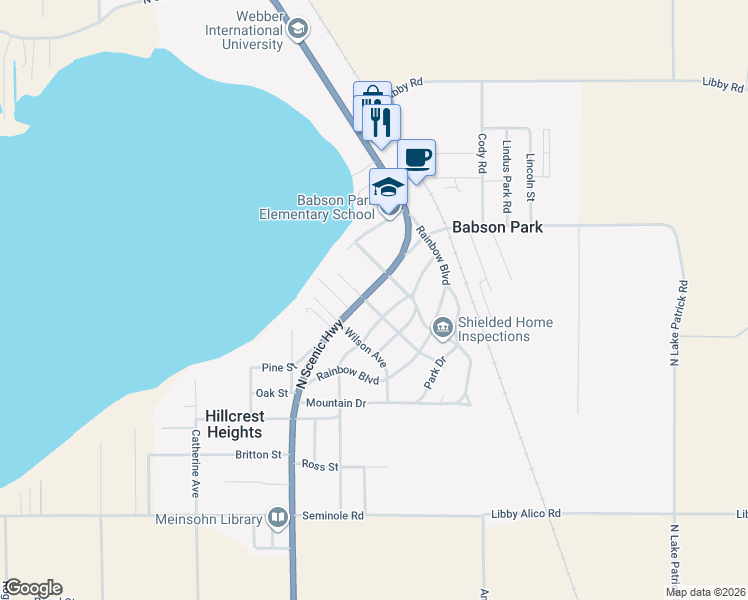 map of restaurants, bars, coffee shops, grocery stores, and more near 583 Florida 17 in Babson Park