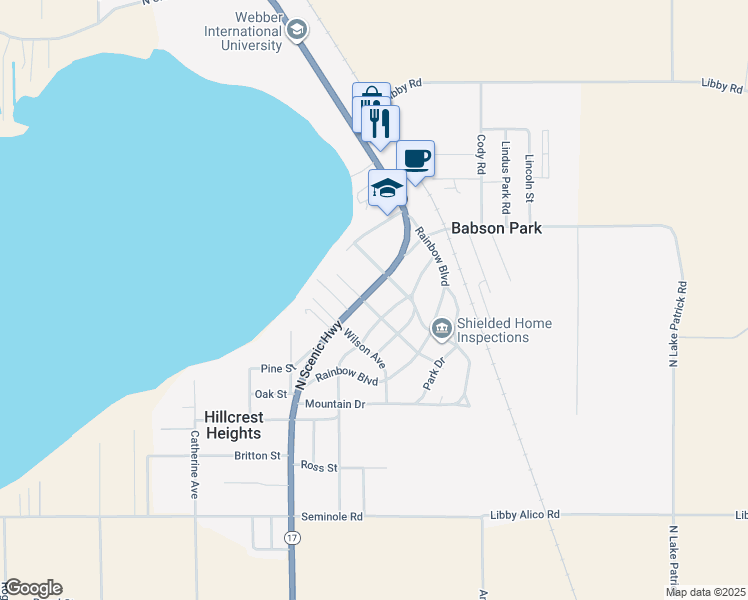 map of restaurants, bars, coffee shops, grocery stores, and more near 515 North Scenic Highway in Babson Park
