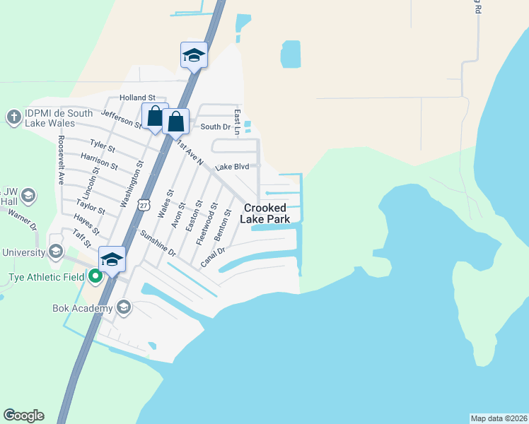 map of restaurants, bars, coffee shops, grocery stores, and more near in Crooked Lake Park