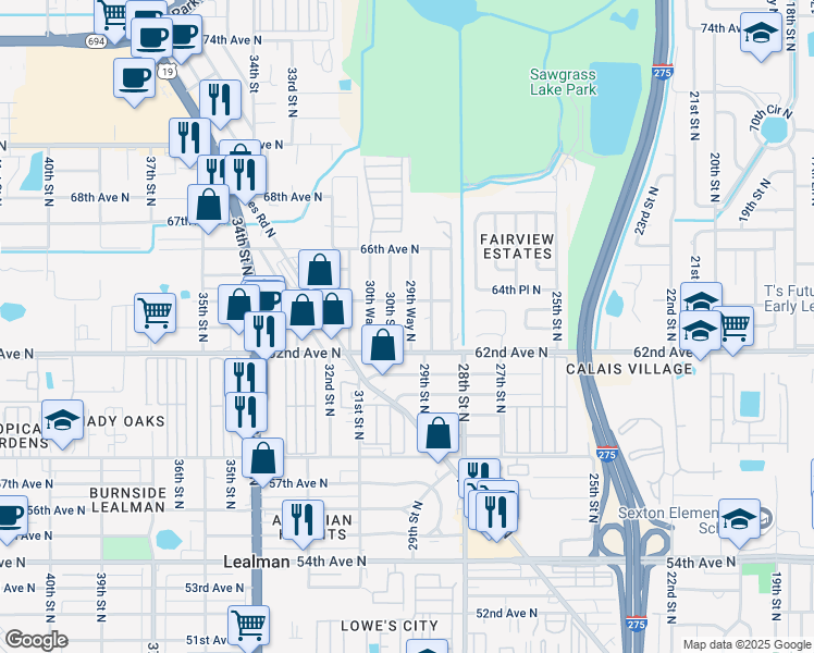 map of restaurants, bars, coffee shops, grocery stores, and more near 6339 30th Street North in St. Petersburg