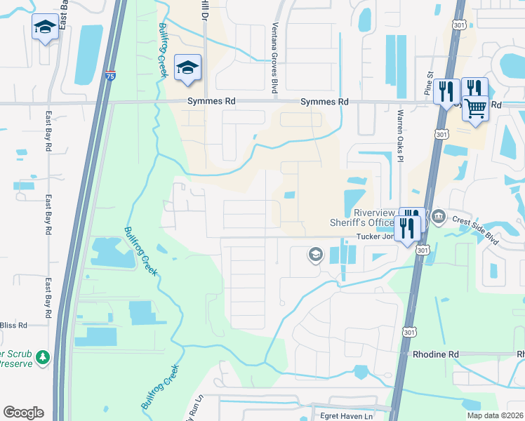 map of restaurants, bars, coffee shops, grocery stores, and more near 10234 Golden Light Court in Riverview