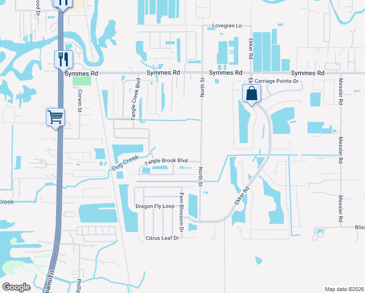 map of restaurants, bars, coffee shops, grocery stores, and more near 11709 North Street in Gibsonton