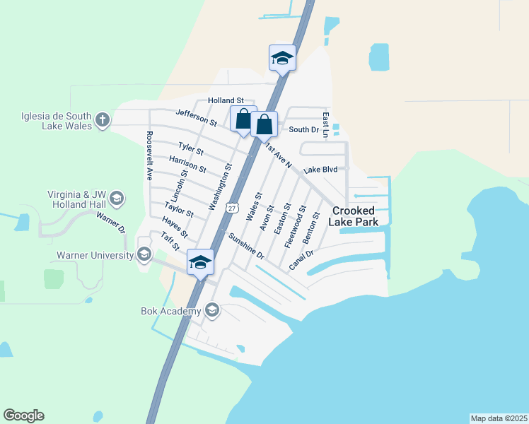 map of restaurants, bars, coffee shops, grocery stores, and more near 4832 Avon Street in Lake Wales