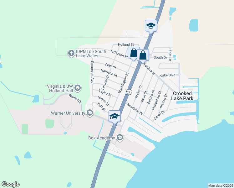 map of restaurants, bars, coffee shops, grocery stores, and more near 4960 Washington Street in Lake Wales