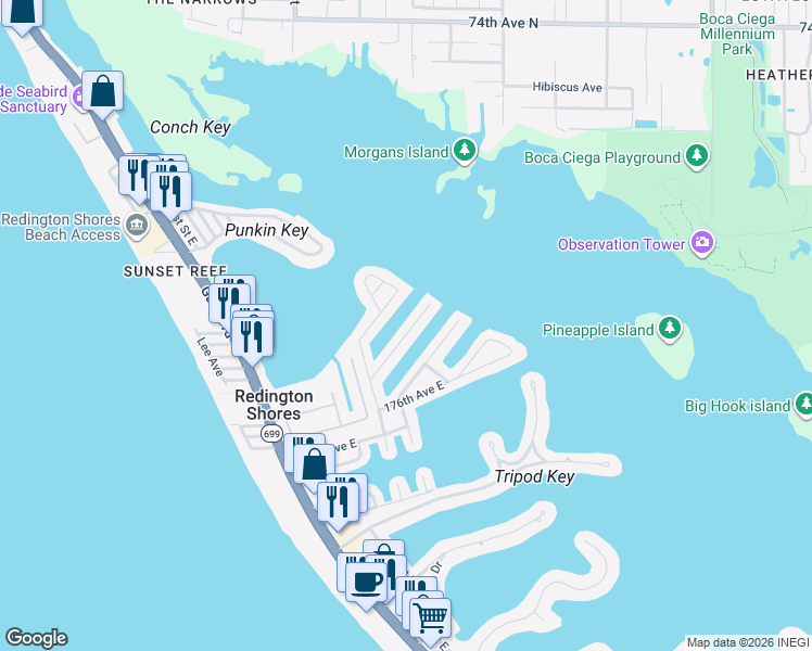 map of restaurants, bars, coffee shops, grocery stores, and more near 17730 Long Point Drive in St. Petersburg