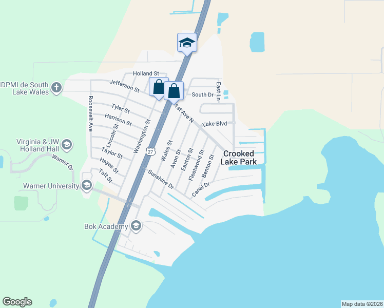 map of restaurants, bars, coffee shops, grocery stores, and more near 4801 Easton Street in Lake Wales