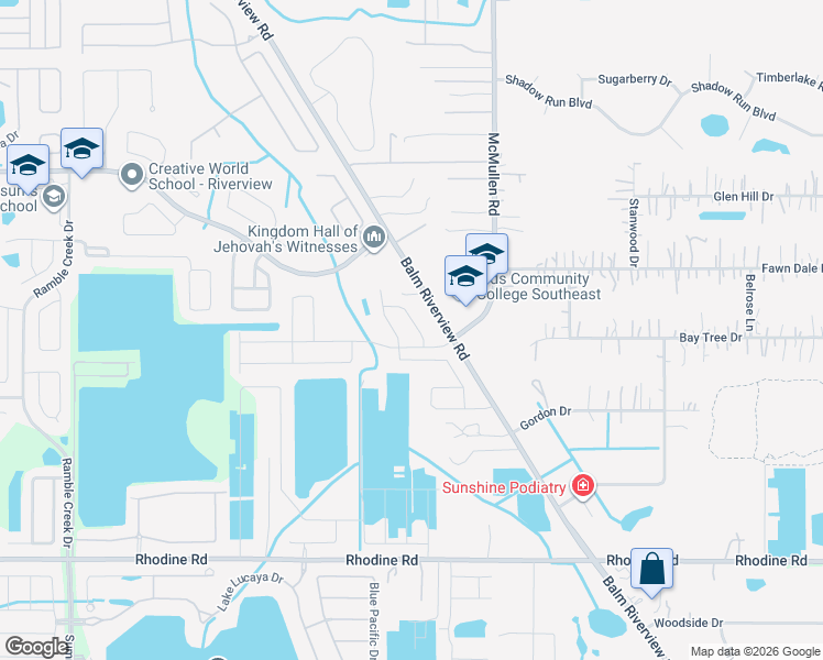 map of restaurants, bars, coffee shops, grocery stores, and more near 11523 Scarlet Ibis Place in Riverview