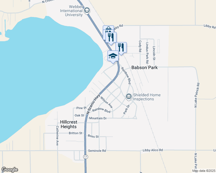 map of restaurants, bars, coffee shops, grocery stores, and more near 515 North Scenic Highway in Babson Park