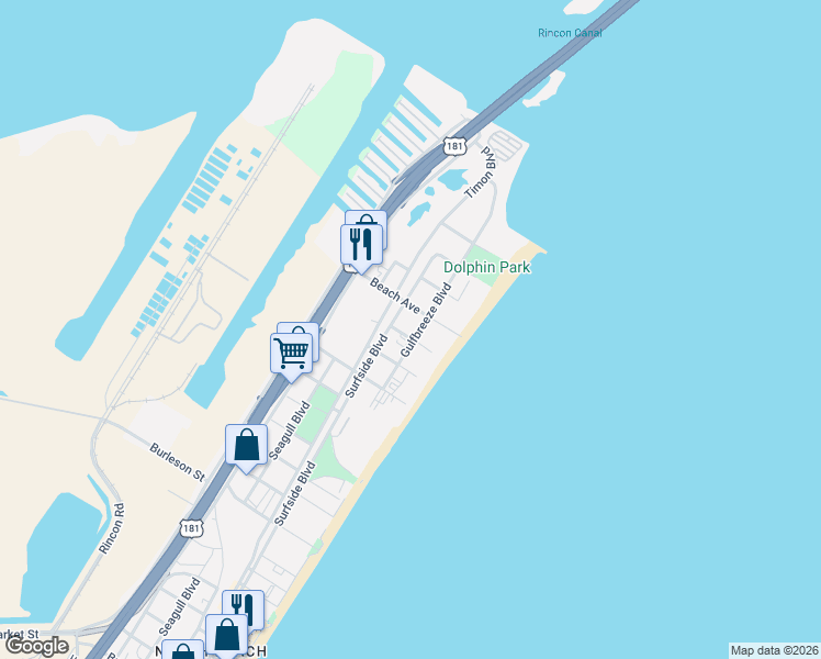 map of restaurants, bars, coffee shops, grocery stores, and more near 4401 Gulfbreeze Boulevard in Corpus Christi
