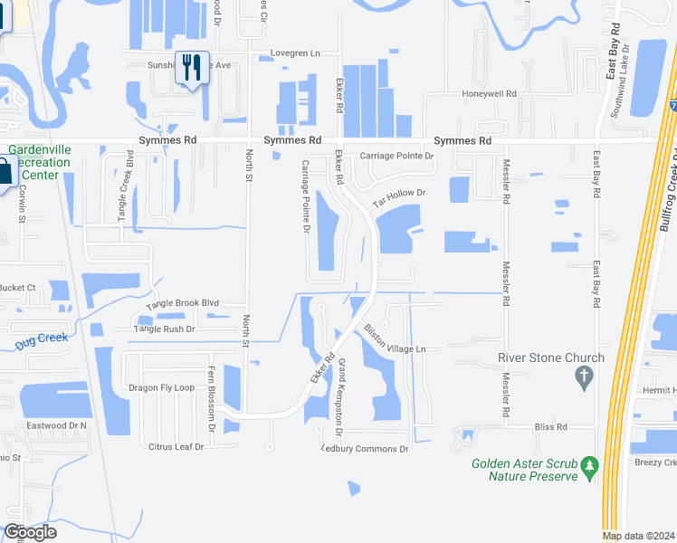 map of restaurants, bars, coffee shops, grocery stores, and more near 7845 Carriage Pointe Drive in Gibsonton