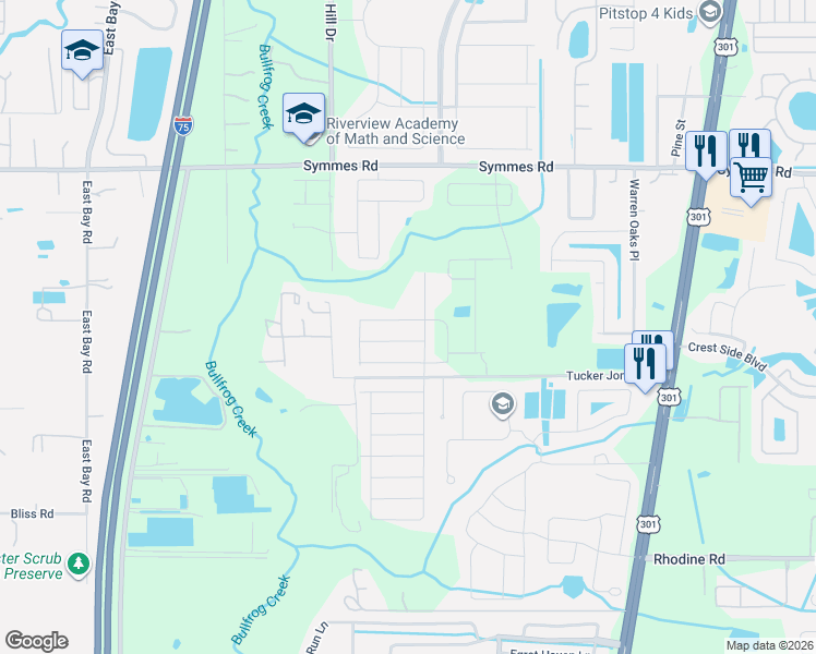 map of restaurants, bars, coffee shops, grocery stores, and more near 10234 Golden Light Court in Riverview