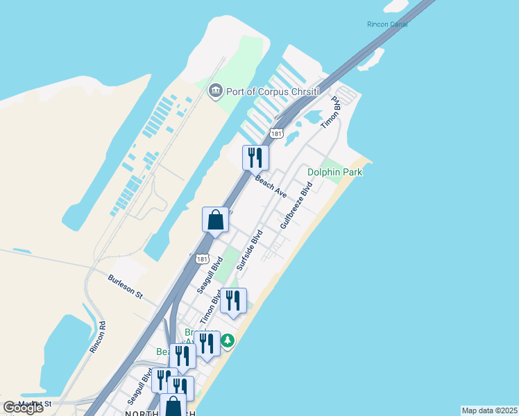 map of restaurants, bars, coffee shops, grocery stores, and more near 4309 Timon Boulevard in Corpus Christi