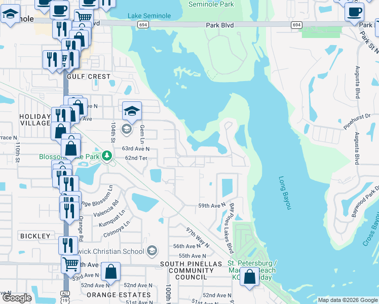 map of restaurants, bars, coffee shops, grocery stores, and more near 6311 99th Way North in St. Petersburg