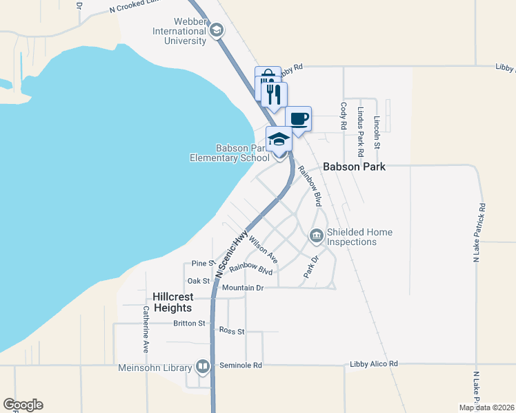map of restaurants, bars, coffee shops, grocery stores, and more near 585 Florida 17 in Babson Park
