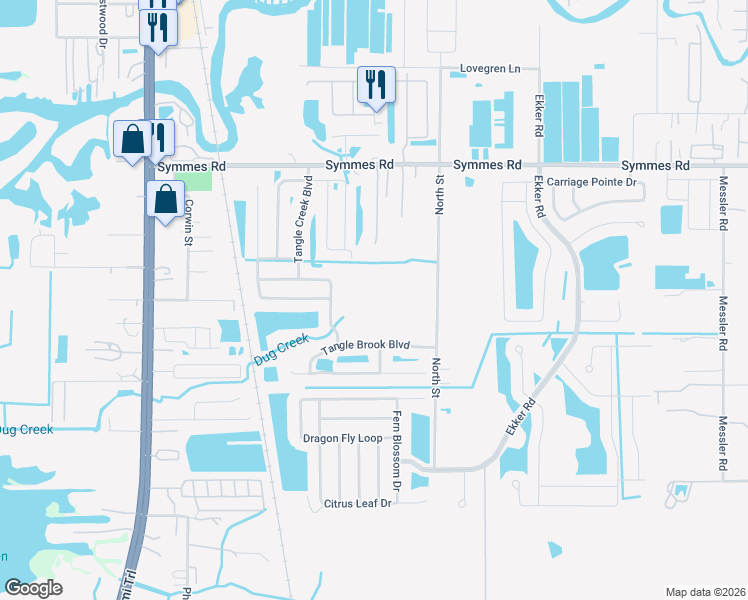 map of restaurants, bars, coffee shops, grocery stores, and more near 11709 North Street in Gibsonton