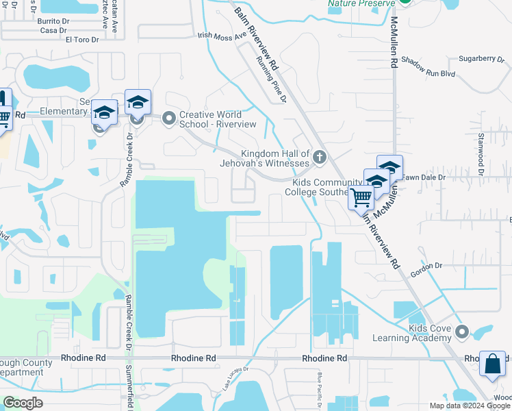 map of restaurants, bars, coffee shops, grocery stores, and more near 11531 Mountain Bay Drive in Riverview