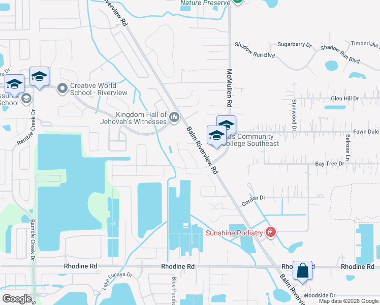 map of restaurants, bars, coffee shops, grocery stores, and more near 11523 Scarlet Ibis Place in Riverview
