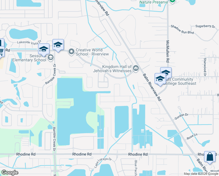 map of restaurants, bars, coffee shops, grocery stores, and more near 11533 Mountain Bay Drive in Riverview