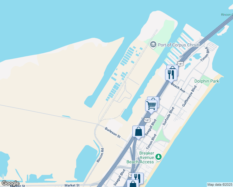 map of restaurants, bars, coffee shops, grocery stores, and more near 4475 Rincon Road in Corpus Christi