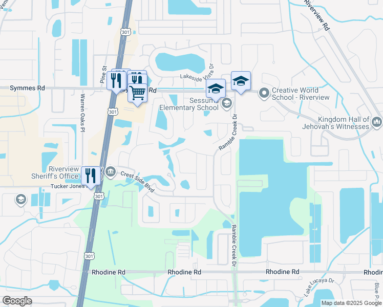 map of restaurants, bars, coffee shops, grocery stores, and more near 11047 Stone Branch Drive in Riverview