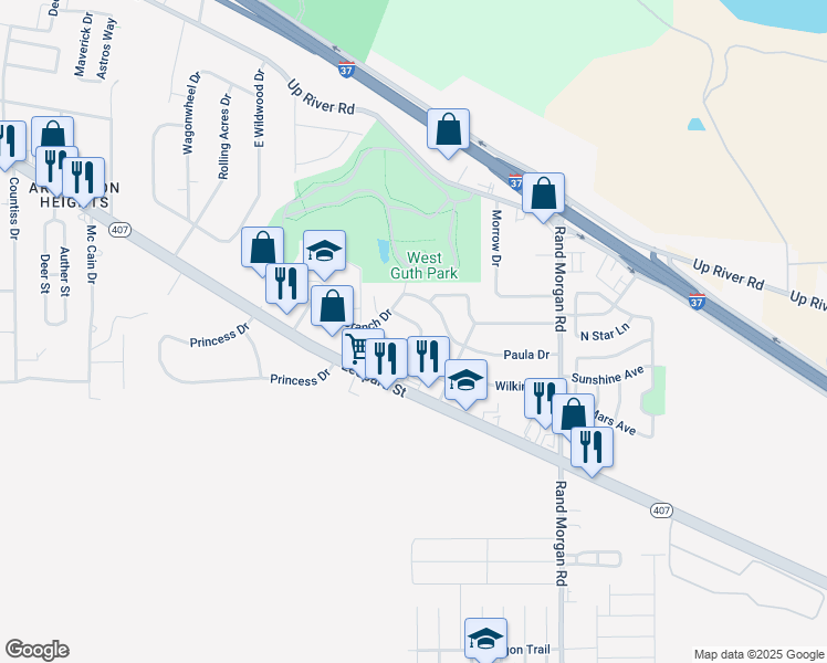 map of restaurants, bars, coffee shops, grocery stores, and more near 2625 Linn Street in Corpus Christi