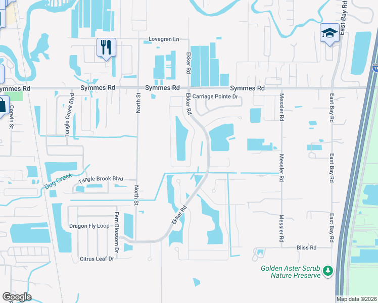 map of restaurants, bars, coffee shops, grocery stores, and more near 7821 Carriage Pointe Drive in Gibsonton